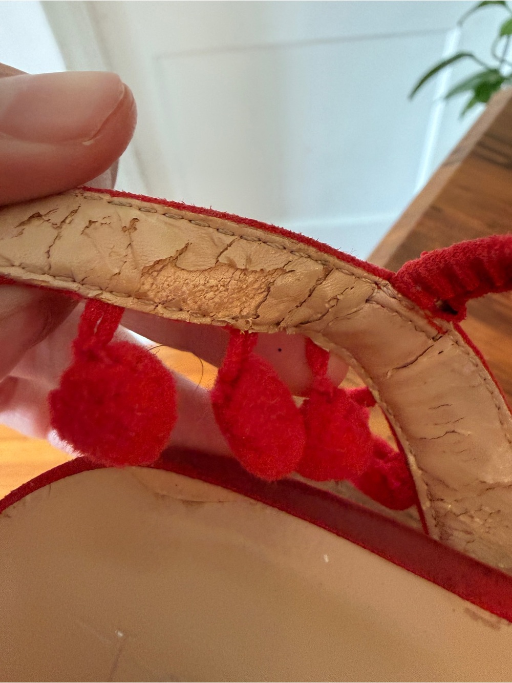 Red Pom-Pom Ankle Strap Sandals Lexi & Abbie - Picture 7 of 14